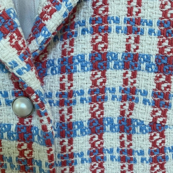 ZARA Red White & Blue Pearl Button Textured Tweed Jacket M Fits S - Picture 6 of 8